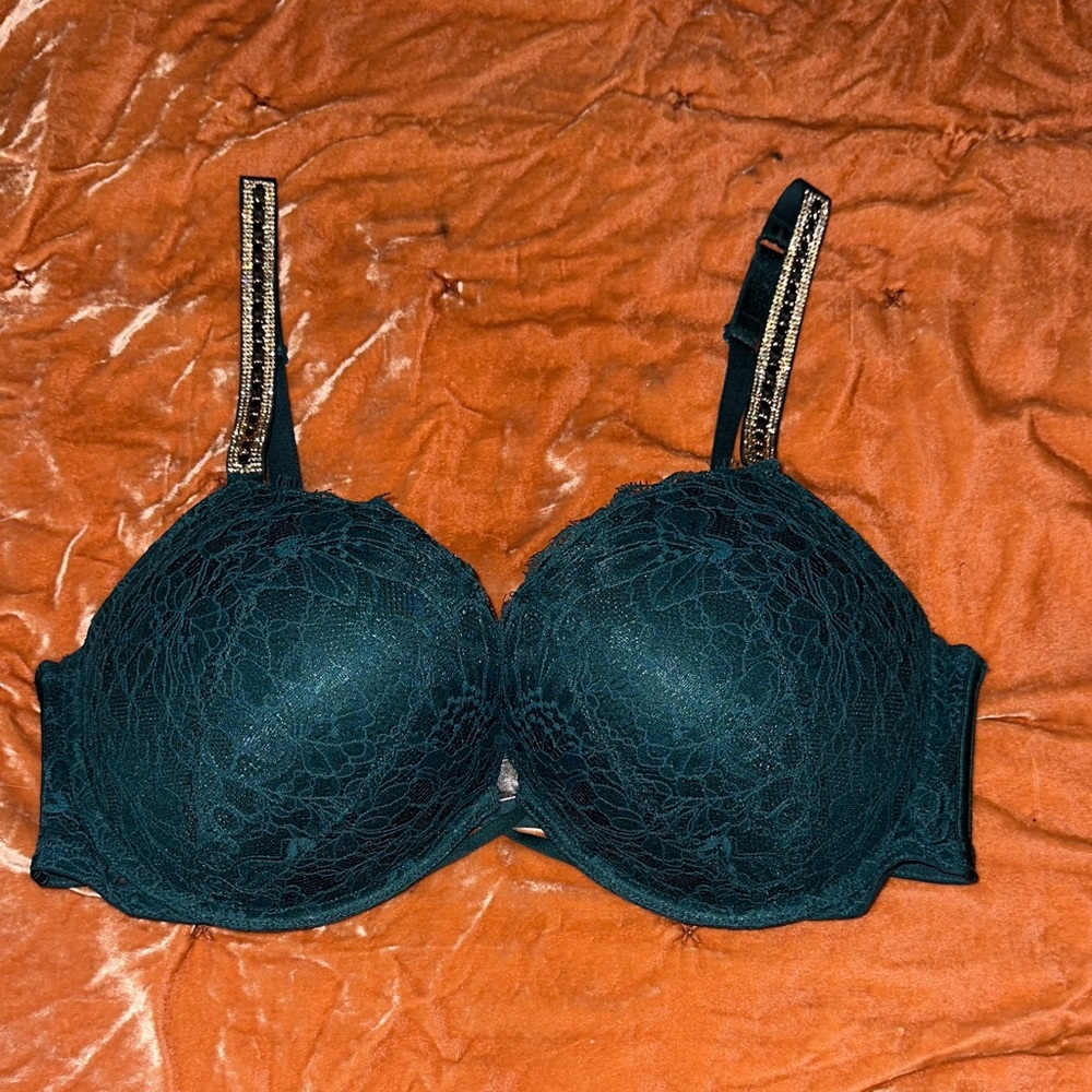 Women’s Victoria's Secret Very Sexy Push-Up Dark Green Bra w/ Silver Shine Strap
